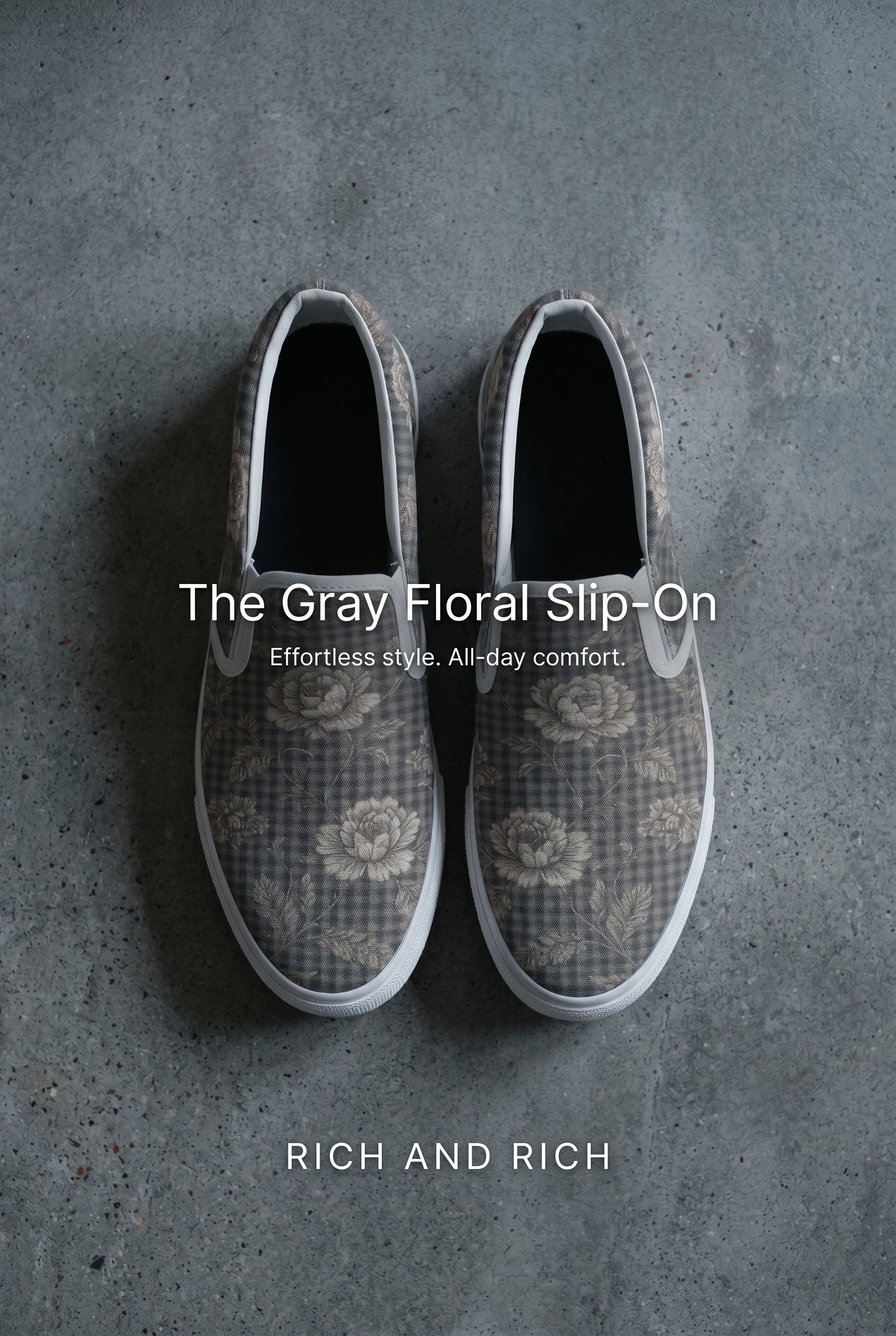 Rich and Rich Gray Floral Men’s Slip-On Canvas Shoes | Stylish Casual Floral Shoes for Men