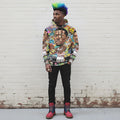 Rich and Rich Multicolor Basketball Man Caricature Men's Hoodie front view