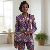 Purple floral kisslock crossbody bag in waxed PU with removable shoulder strap and top handle — product detail
