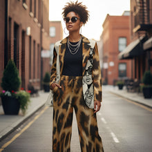 Load image into Gallery viewer, Rich and Rich Brown Animal Print Caricature Women&#39;s Pants Suit
