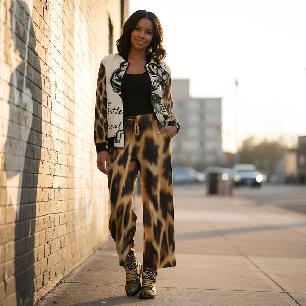 Rich and Rich The Hustle Is Real Brown Caricature Women's Bomber Jacket