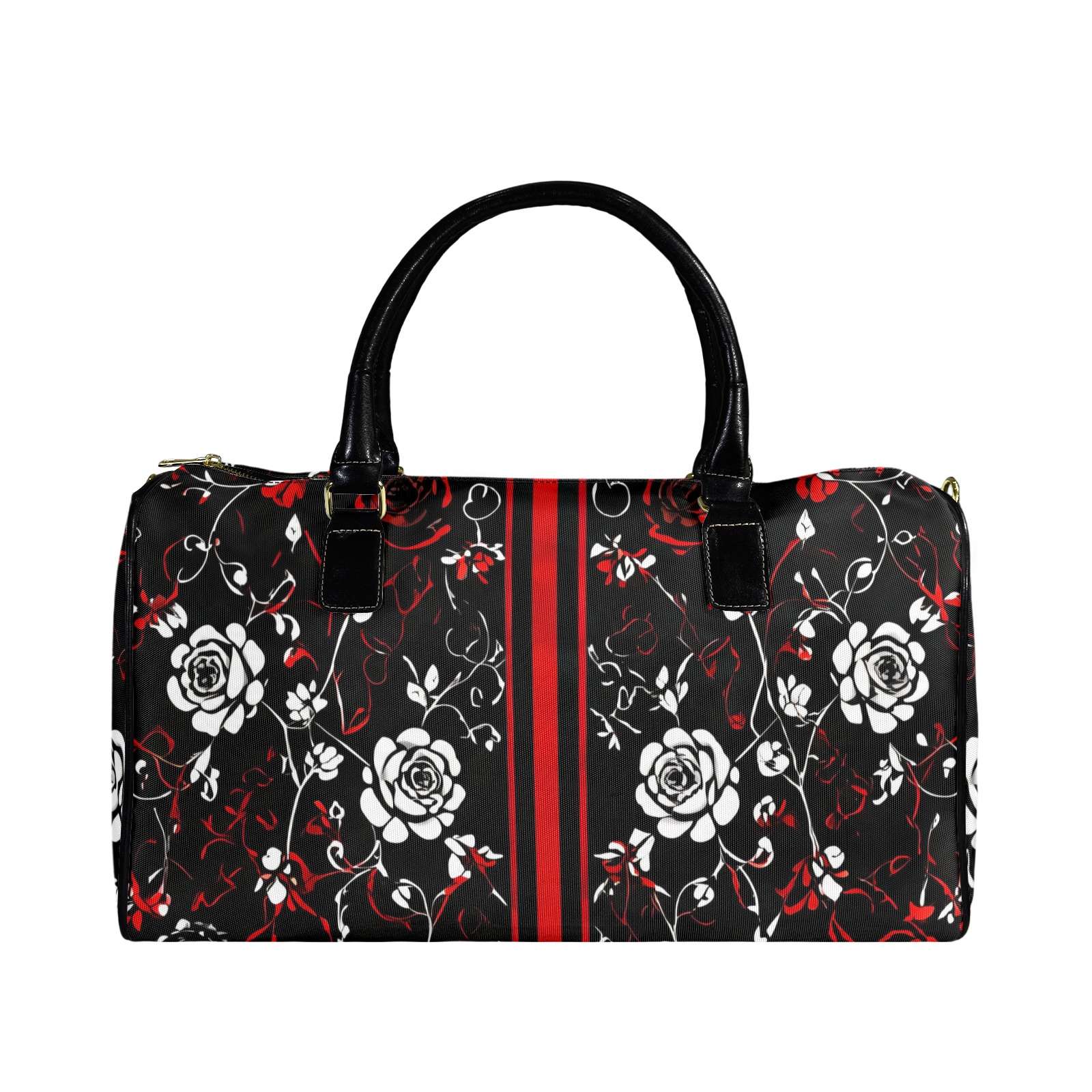 White roses 1200D nylon travel bag with PU leather handles and roomy main compartment — additional view 7