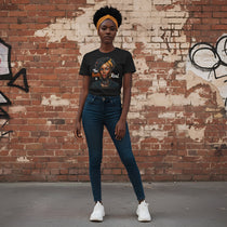 Black women's T-shirt with 'The Hustle Is Real' all-over print and relaxed fit