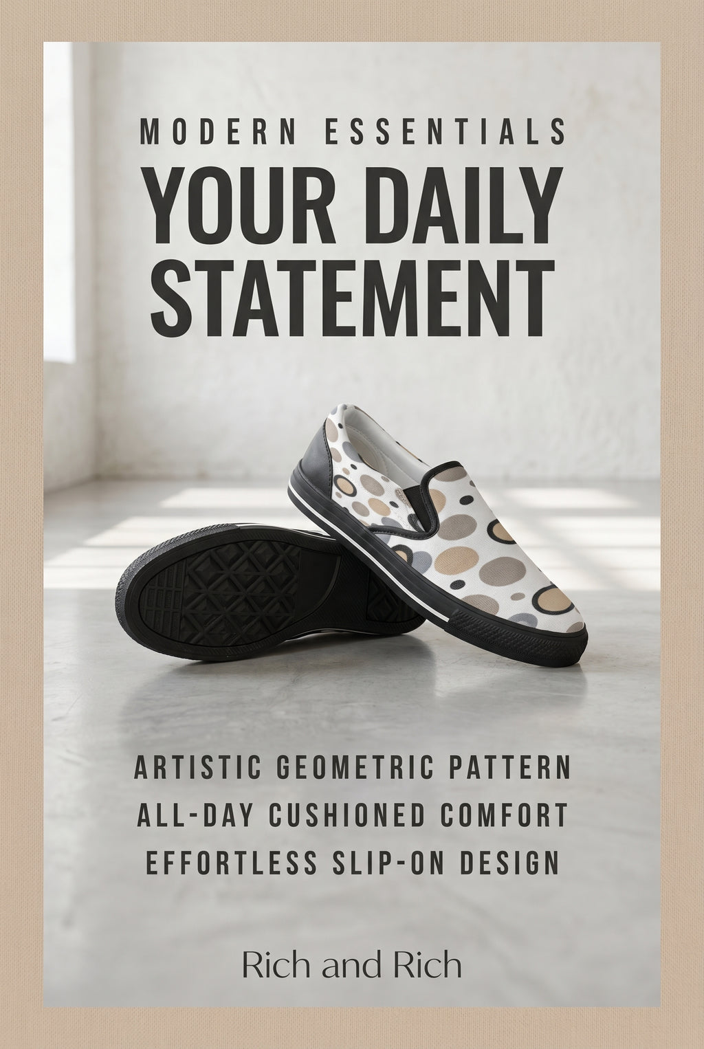 Rich and Rich Beige and White Circular Dimensions Men’s Canvas Shoes | Stylish Men’s Slip-On Canvas Shoes
