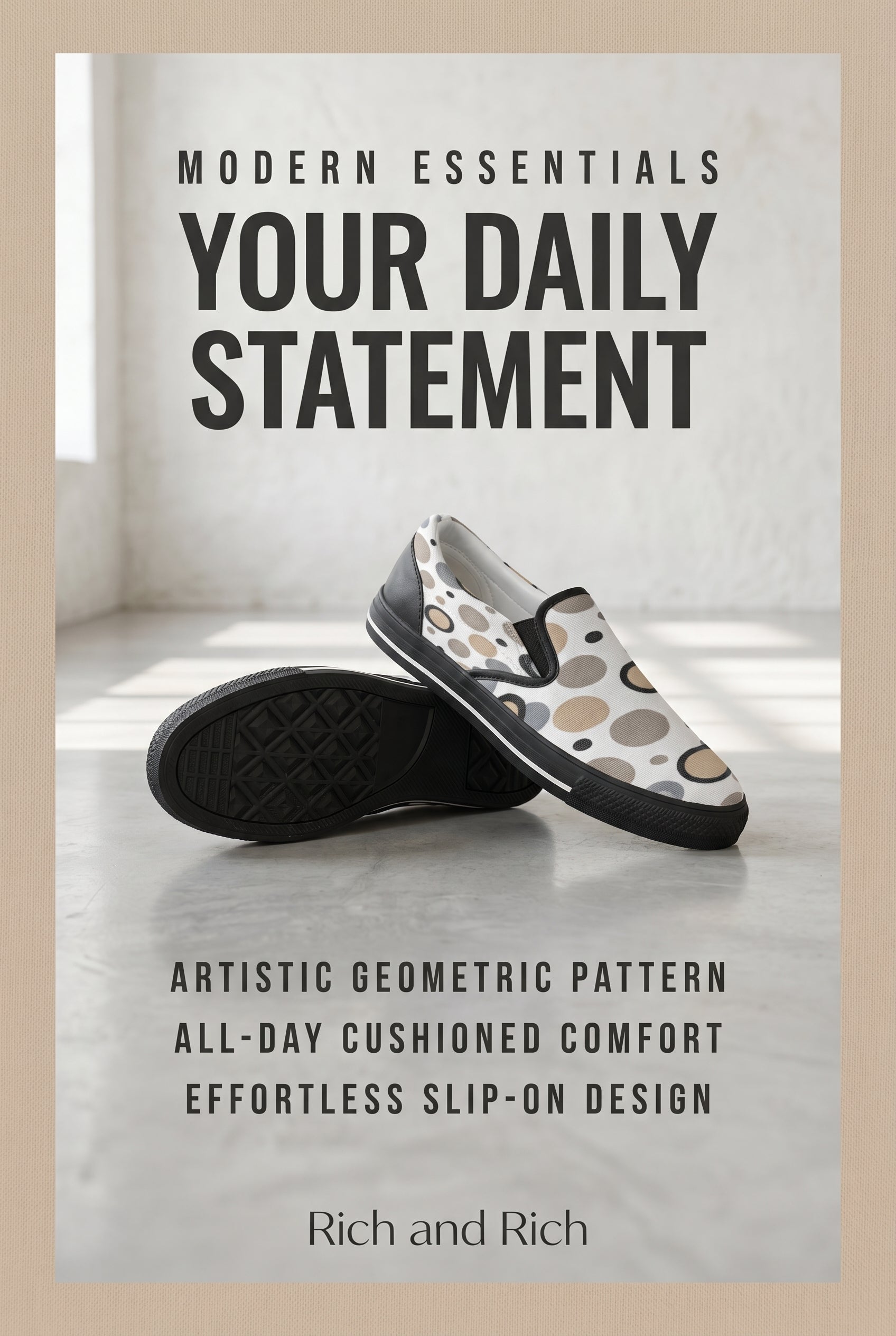 Rich and Rich Beige and White Circular Dimensions Men’s Canvas Shoes | Stylish Men’s Slip-On Canvas Shoes
