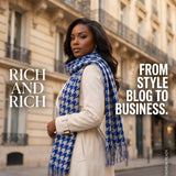 Royal blue and silver tassel scarf in imitation cashmere with fine-hemmed finish — additional view 22