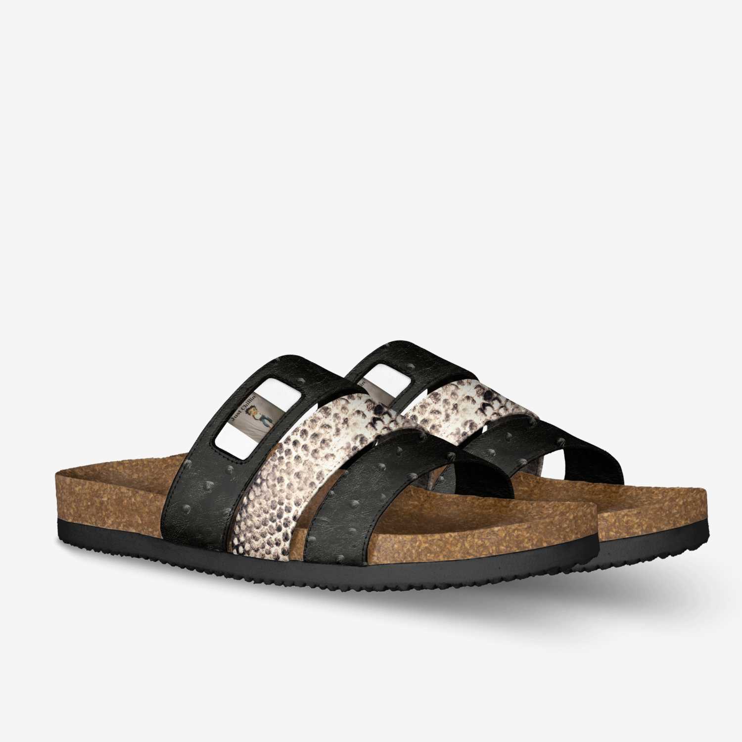 R&RH Women's Stripe Sandal with Caricature design in black and white stripes