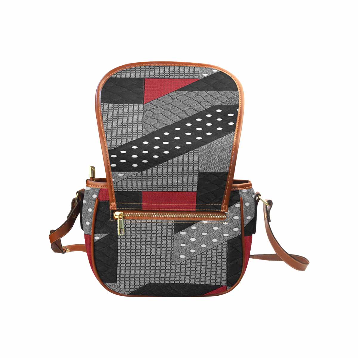 Rich and Rich Red Graphic Women's Saddle Bag Purse with gold-tone hardware