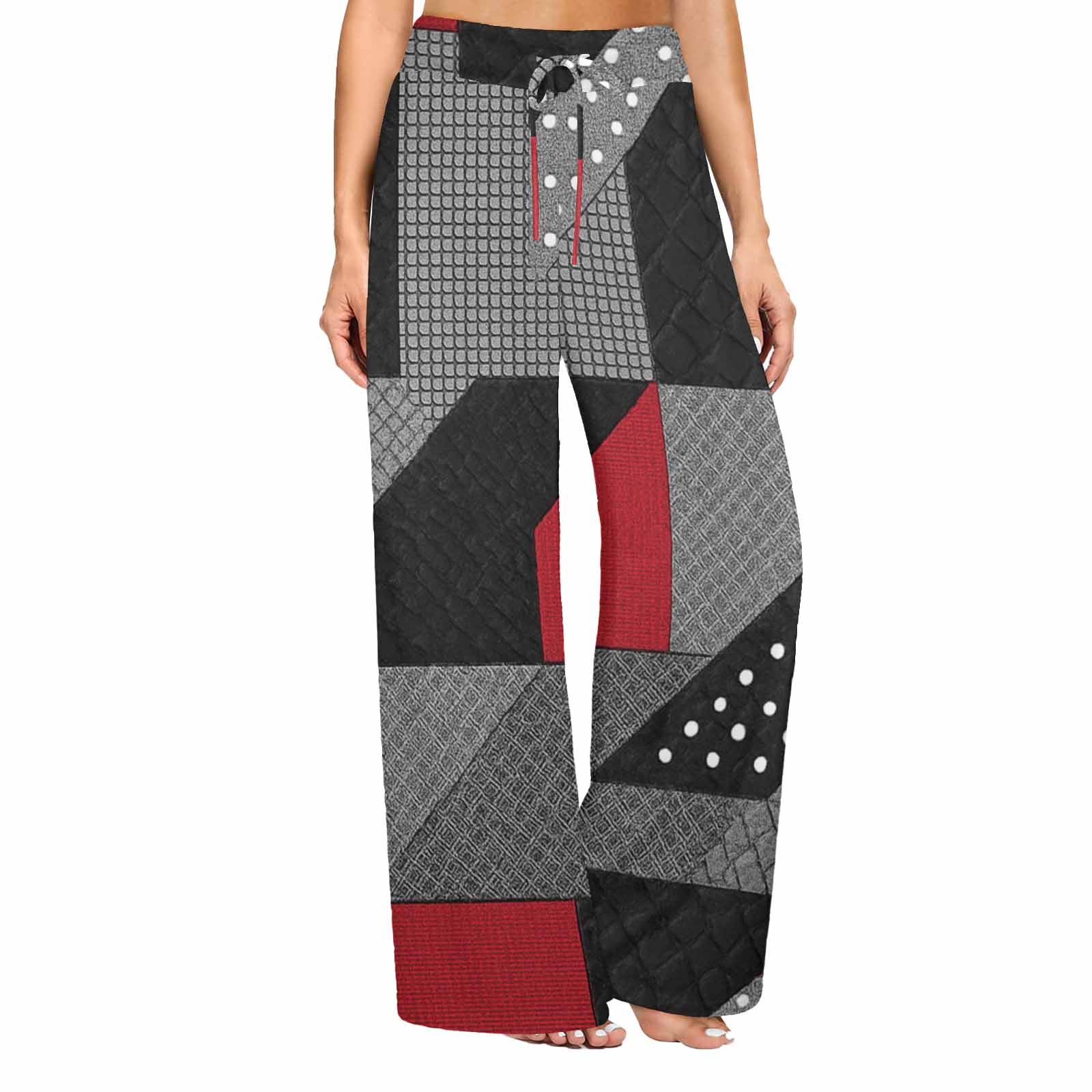 Rich and Rich Red and Black Abstract Wide Leg Women's Trousers