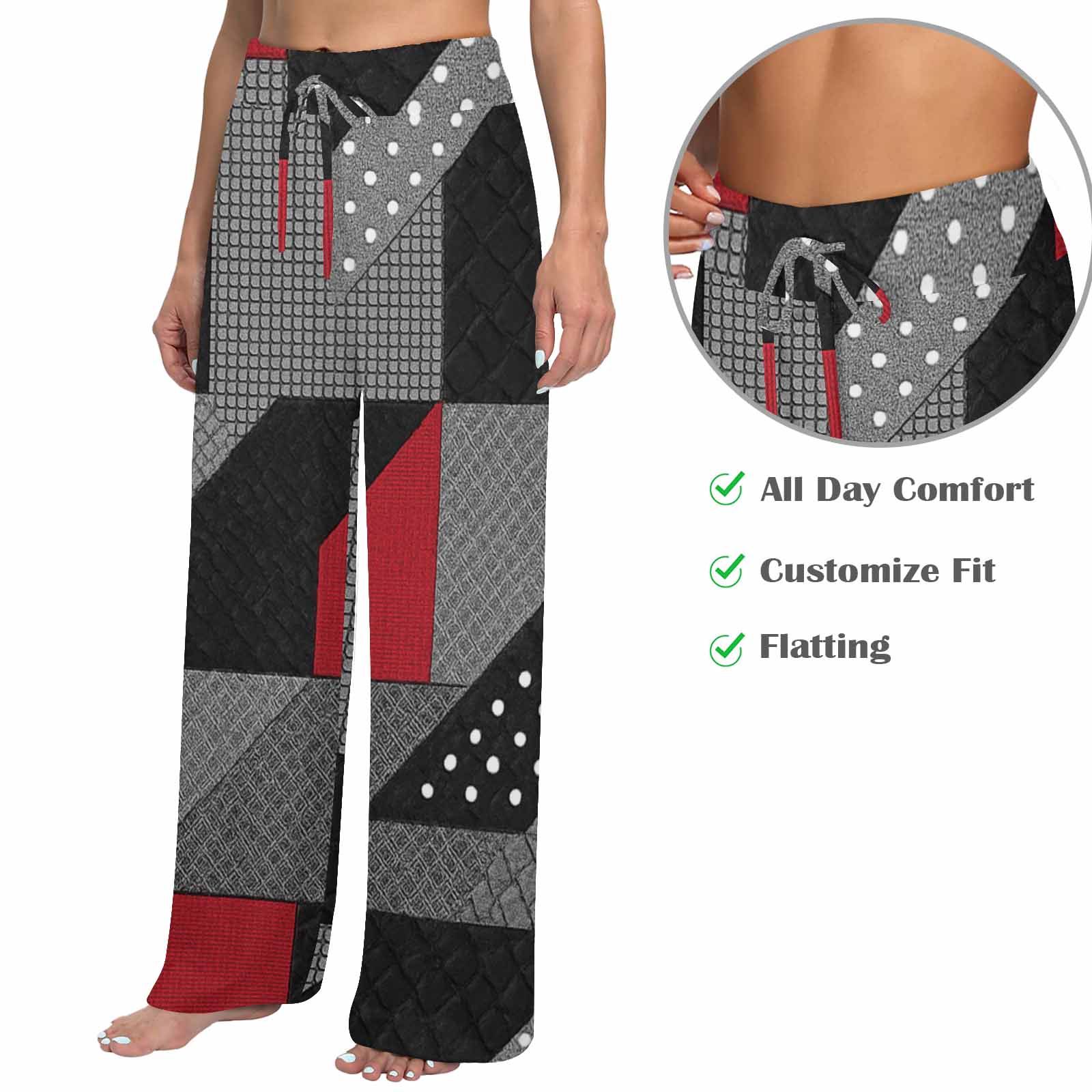 Rich and Rich Red and Black Abstract Wide Leg Women's Trousers