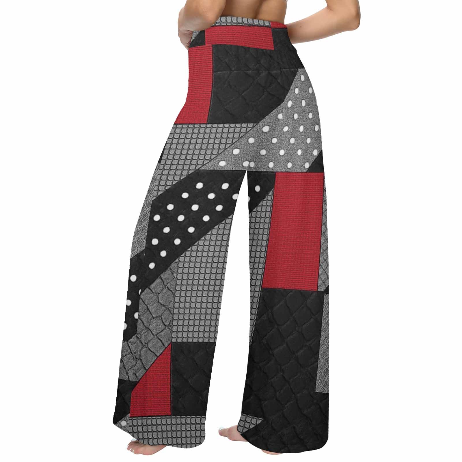 Rich and Rich Red and Black Abstract Wide Leg Women's Trousers