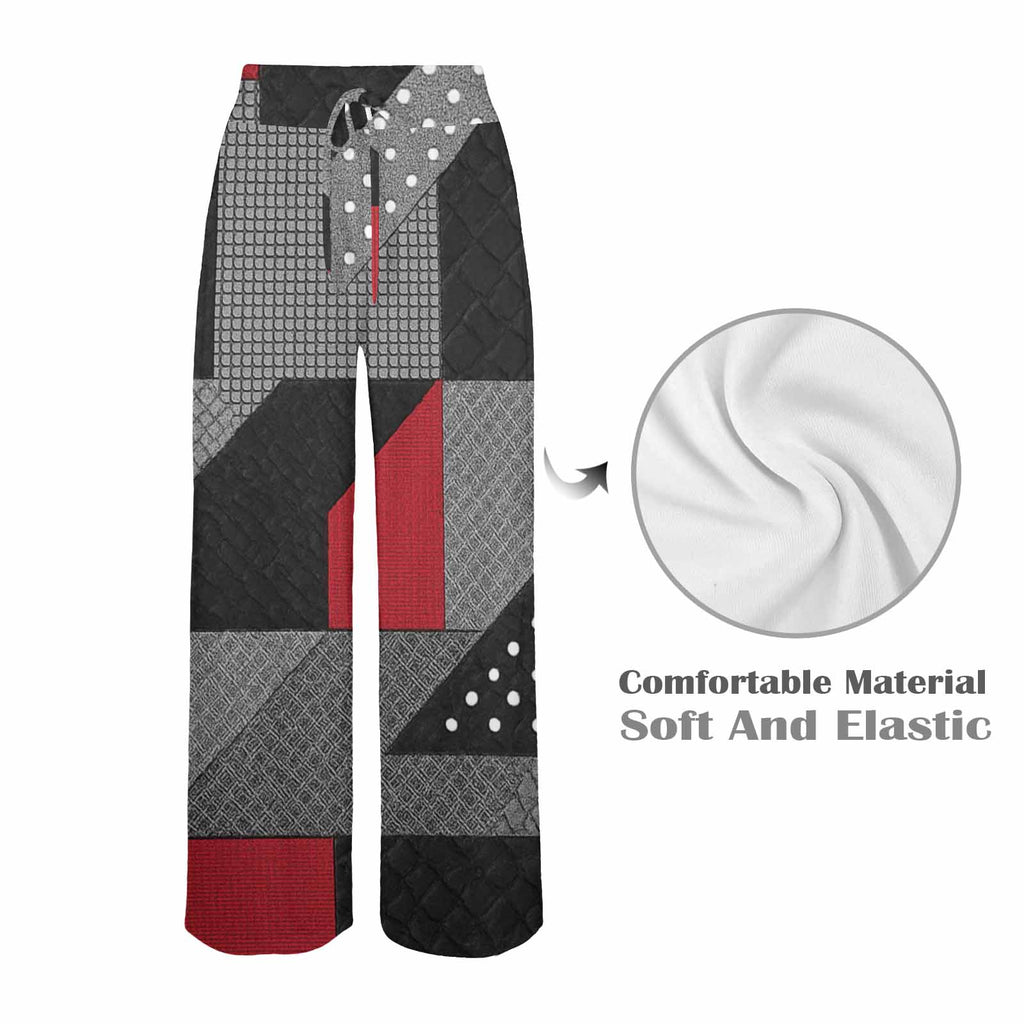 Rich and Rich Red and Black Abstract Wide Leg Women's Trousers