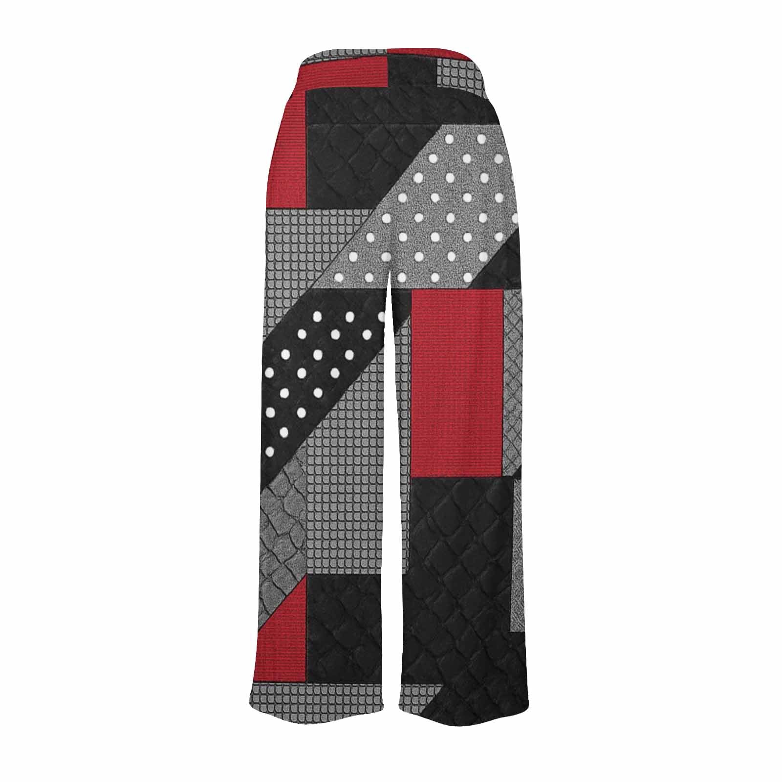 Red and black abstract wide-leg women's trousers with elastic drawstring waistband — additional view 6