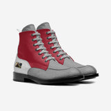 Men's red leather biker ankle boot with embossed panels and black rubber sole — additional view 10