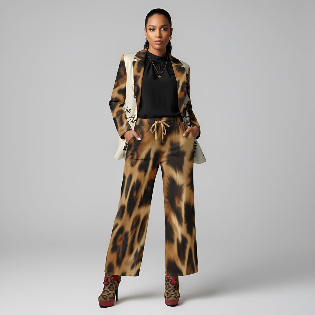 Rich and Rich Animal Print Brown Women’s Wide-Leg Pants