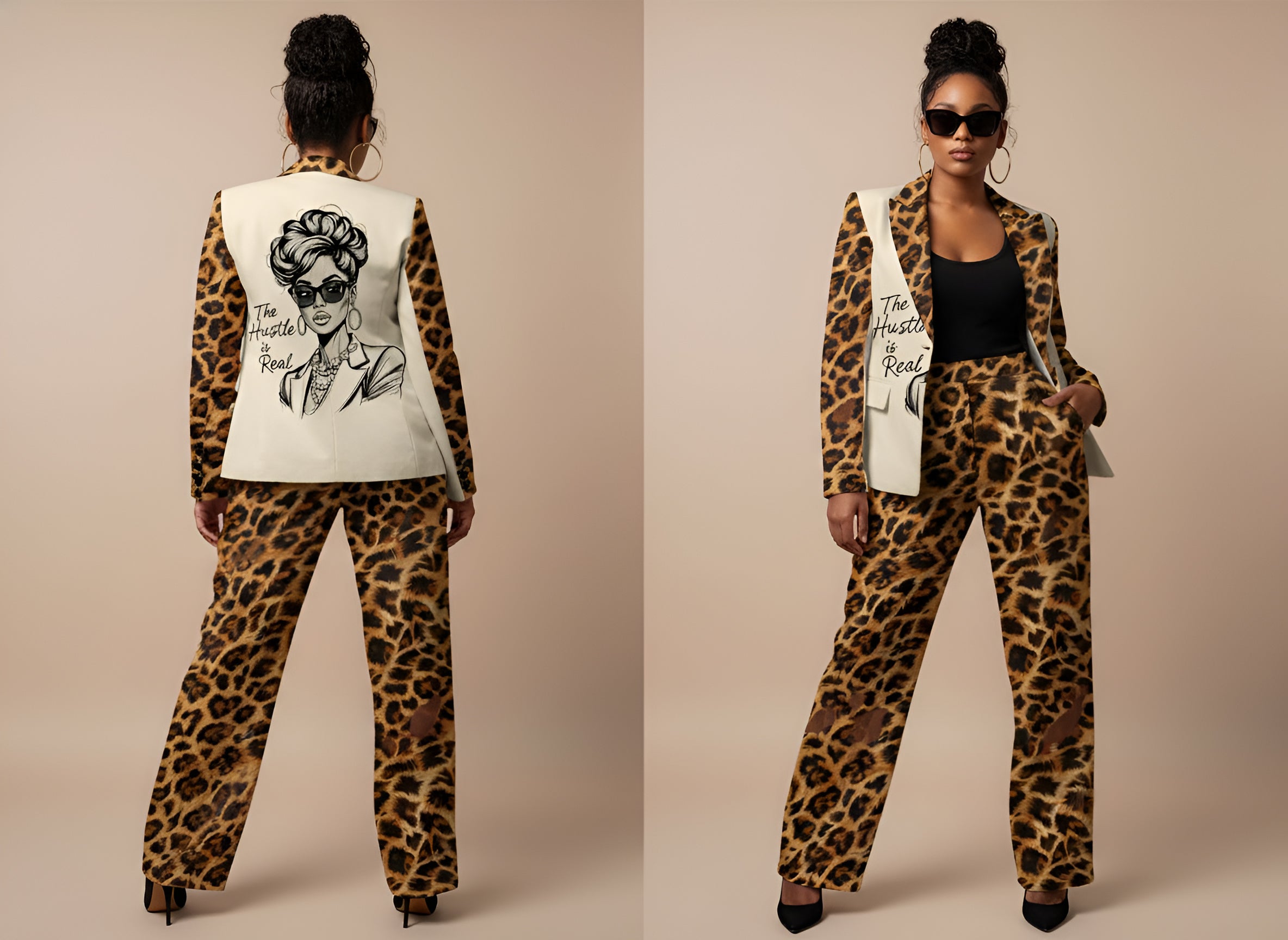 Rich and Rich Animal Print Brown Women’s Wide-Leg Pants