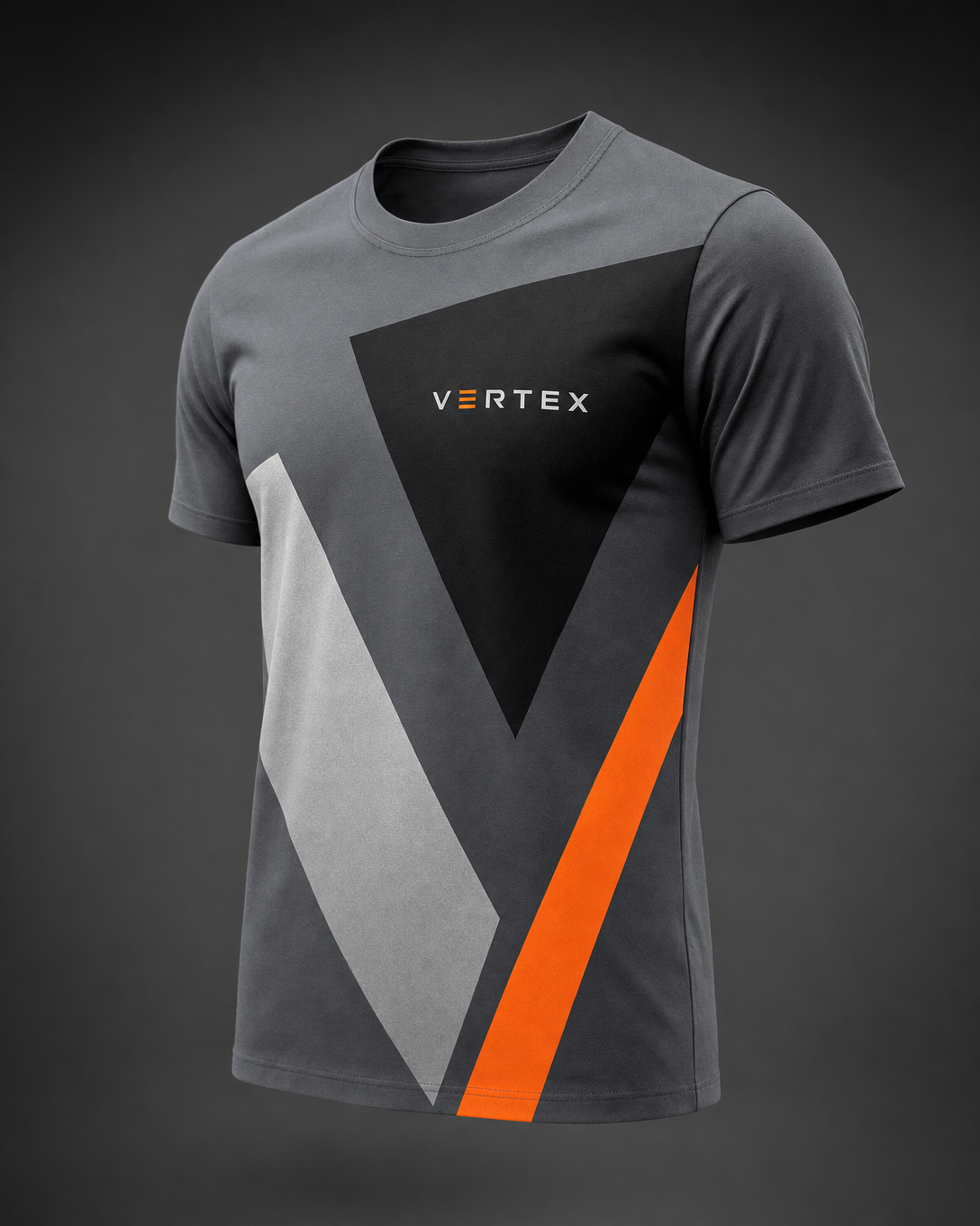 Vertex Negative V T-Shirt in slate gray with signal orange geometric Vertex menswear design