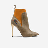 Royal Ember Blooms Women's Italian Leather and Suede Sock Design Heel