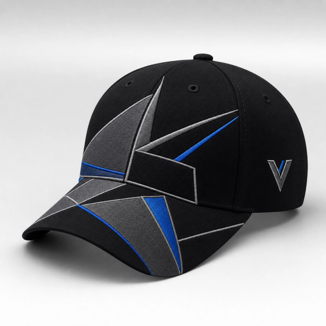 Vertex Cubist Panel Baseball Baseball Cap in black with silver geometric Vertex menswear design
