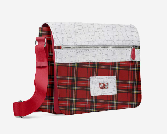 R&RH Red Rose Chic Designer Women's Messenger Bag in vibrant red with rose pattern
