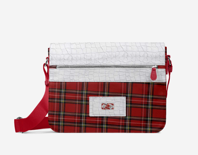 R&RH Red Rose Chic Designer Women's Messenger Bag in vibrant red with rose pattern