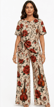 Load image into Gallery viewer, Rich &amp; Rich Women's Violin and Red Roses Side-Tie Top &amp; Wide-Leg Pants Set - Rich and Rich Homeopportunities
