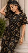 Load image into Gallery viewer, Rich &amp; Rich Women's Black and Gold Rose Side-Tie Top &amp; Wide-Leg Pants Set - Rich and Rich Homeopportunities
