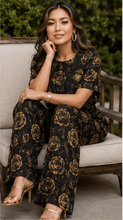 Load image into Gallery viewer, Rich &amp; Rich Women's Black and Gold Rose Side-Tie Top &amp; Wide-Leg Pants Set - Rich and Rich Homeopportunities
