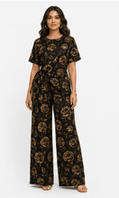 Load image into Gallery viewer, Rich &amp; Rich Women's Black and Gold Rose Side-Tie Top &amp; Wide-Leg Pants Set - Rich and Rich Homeopportunities
