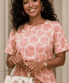 Two-piece pink giraffe print women's set with side-tie top and wide-leg pants — alternate view