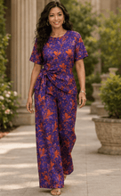 Load image into Gallery viewer, Rich &amp; Rich Women's Purple Passion Botanical Side-Tie Top &amp; Wide-Leg Pants Set - Rich and Rich Homeopportunities
