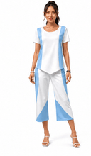 Load image into Gallery viewer, Rich &amp; Rich Skyline Blue Motion Short Sleeve Cropped Wide-Leg Set - Rich and Rich Homeopportunities
