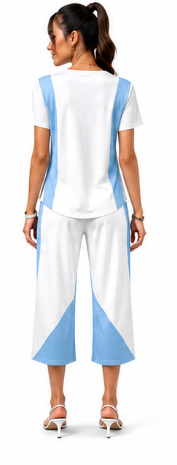 Rich & Rich Skyline Blue Motion Short Sleeve Cropped Wide-Leg Set