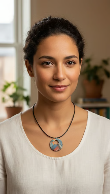 Rich and Rich Denim Blue Look Wooden Pendant Organic Shapes