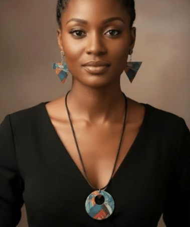 Geometric wooden earrings with denim-look print and sterling silver hooks