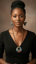 Load image into Gallery viewer, Rich and Rich Denim Look Wooden Earrings: Geometric Shape - Rich and Rich Homeopportunities
