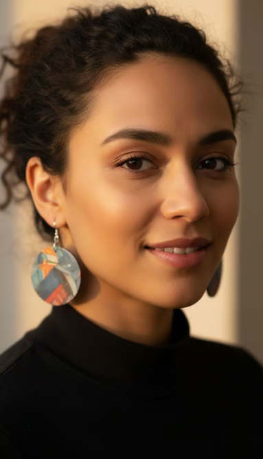 Rich and Rich Denim Look Wooden Earrings: Organic Shape