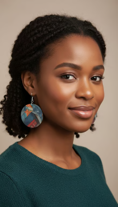 Rich and Rich Denim Look Wooden Earrings: Organic Shape