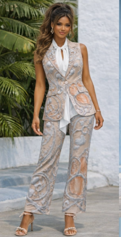 Rich and Rich Women's Sleeveless Peach and White Blazer Vest - Stylish & Comfortable