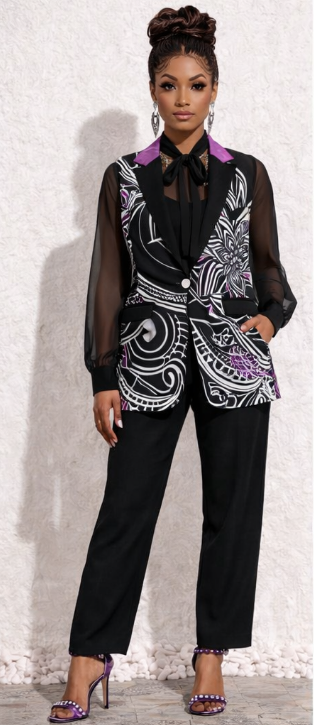 Rich and Rich Women's Sleeveless Black and Purple Abstract Blazer Vest - Stylish & Comfortable