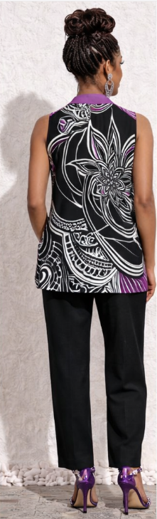 Rich and Rich Women's Sleeveless Black and Purple Abstract Blazer Vest - Stylish & Comfortable