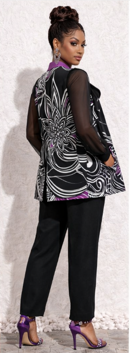 Rich and Rich Women's Sleeveless Black and Purple Abstract Blazer Vest - Stylish & Comfortable