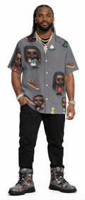Rich and Rich Men's Gray Toon's Hawaiian Short Sleeve Shirt