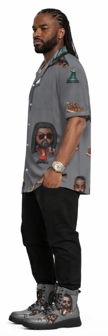 Rich and Rich Men's Gray Toon's Hawaiian Short Sleeve Shirt