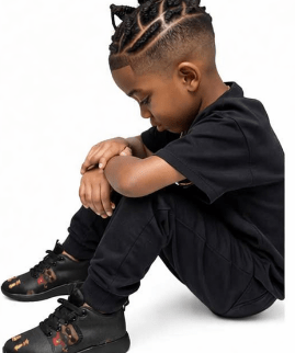 Dark grey kids sneakers with caricature cartoon print and EVA sole — alternate view