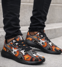Rich and Rich Orange Pattern Men's Guitar Sneakers