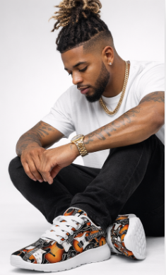 Rich and Rich Orange Pattern Men's Guitar Sneakers