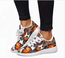Rich and Rich Orange Pattern Women's Guitar Sneakers