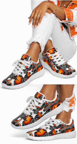 Rich and Rich Orange Pattern Women's Guitar Sneakers