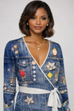 Rich and Rich Women's Blue Jean Look Wrap Dress